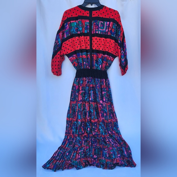 Vtg 1980s Diane Freis 100% Silk Multicolored Dress - Picture 6 of 10